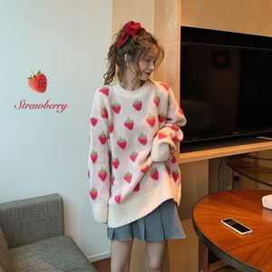 Pull japonais Kawaii en tricot motifs fraises - Kimono Japonais