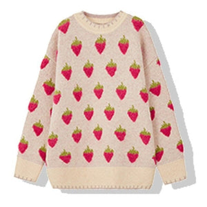 Pull japonais Kawaii en tricot motifs fraises - Kimono Japonais