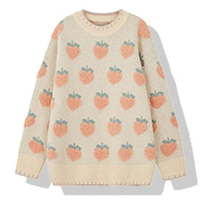 Pull japonais Kawaii en tricot motifs fraises - Kimono Japonais