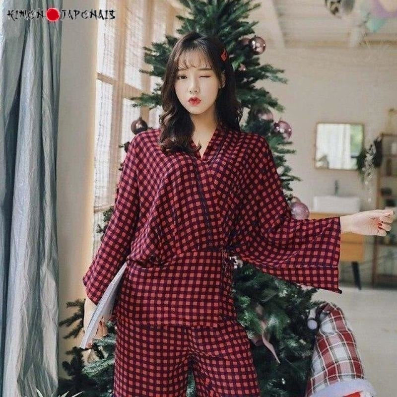 Pyjamas Sets Woman Full Elegant Home Wear Sleep Clothing Female Pajamas Suit Autumn crane Animal Print Japanese kimono straps - Kimono Japonais