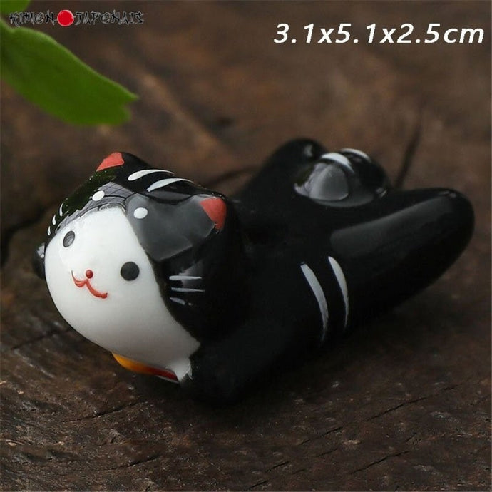 Repose baguettes en céramique chat Noir - Kimono Japonais