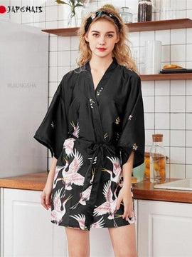 Robe Kimono Satin Azusa Noir
