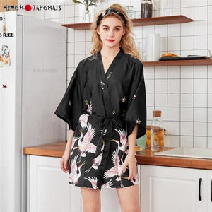 Robe Kimono Azusa Noir - Kimono Japonais
