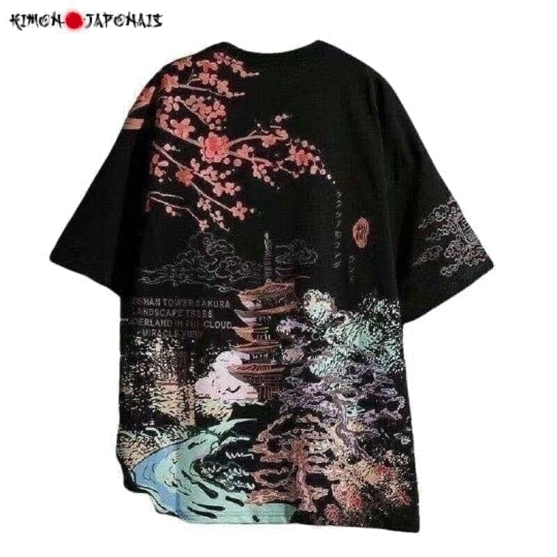 T-shirt Fuji Sakura T-shirts Kimonojaponais Noir M 