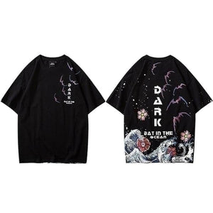 T-shirt Japonais Chauves-souris en mer T-shirts Kimonojaponais Noir M 