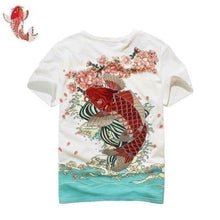 Charger l&#39;image dans la galerie, T-shirt Sakura koï T-shirts Kimonojaponais Blanc M 
