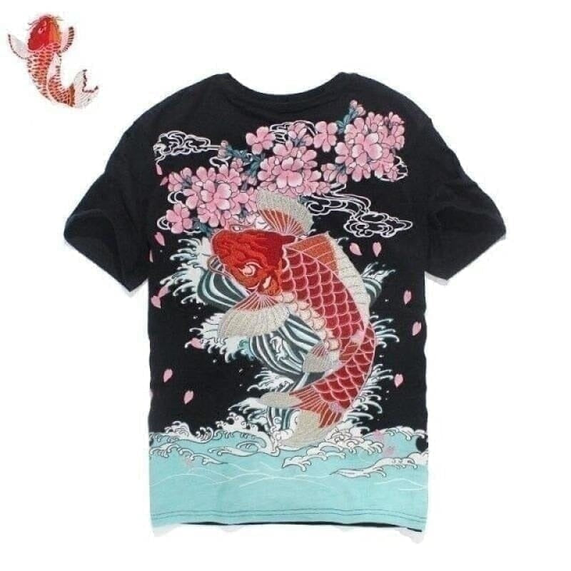 T-shirt Sakura koï T-shirts Kimonojaponais Noir M 