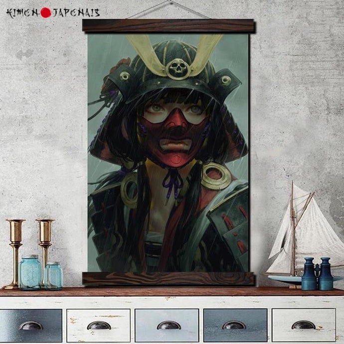 Tableau Japonais Guerrière au masque rouge - Kimono Japonais
