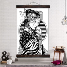 Charger l&#39;image dans la galerie, Tableau japonais noir et blanc Geisha Gothique - Kimono Japonais
