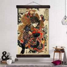 Charger l&#39;image dans la galerie, Tableau Japonais Samouraï Et Dragon 40X60Cm Avec Support Tableaux Japonais
