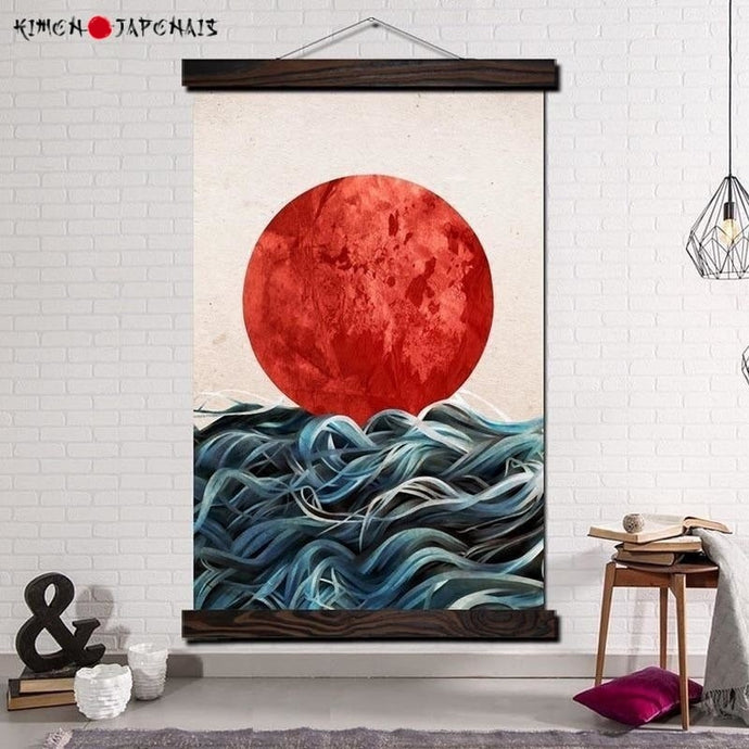 Tableau Japonais Soleil couchant sur Mer - Kimono Japonais