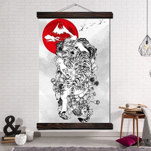 Tableau Japonais Tigre Et Soleil 70X105Cm Avec Support Tableaux Japonais