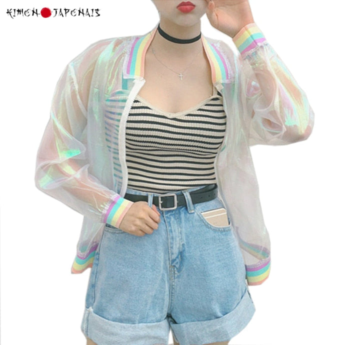 Veste Japonaise Kawaii Harajuku Arc-En-Ciel Kimonos Cardigan Street Mixte