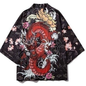 Veste Kimono Dragon au jardin Kimono Cardigan Haori mixte Kimonojaponais 3XL 
