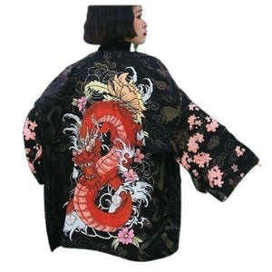 Veste Kimono Dragon rouge Kimono Cardigan Haori mixte Kimonojaponais 