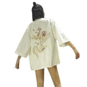 Veste Kimono Femme Doragon Kimono Cardigan Haori mixte Kimonojaponais Blanc 