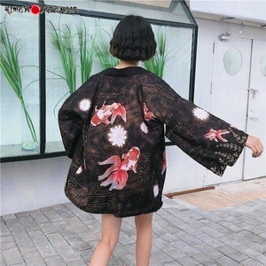 Veste Kimono Femme Koi pourpre Kimono Cardigan Haori mixte Kimonojaponais 