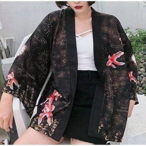 Veste Kimono Femme Koi pourpre Kimono Cardigan Haori mixte Kimonojaponais 