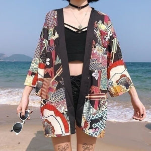 Veste Kimono Femme Lotus Bleu Kimono Cardigan Haori mixte Kimonojaponais 