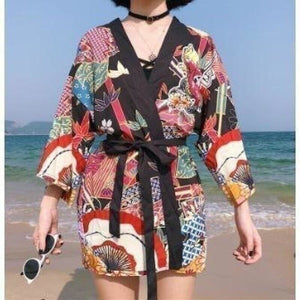 Veste Kimono Femme Lotus Bleu Kimono Cardigan Haori mixte Kimonojaponais 