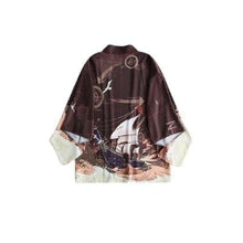 Charger l&#39;image dans la galerie, Veste Kimono Femme ´´Mer´´ Kimono Cardigan Haori mixte Kimonomania Marron M/L 
