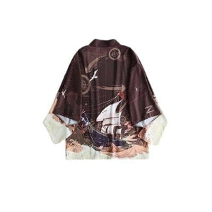 Veste Kimono Femme ´´Mer´´ Kimono Cardigan Haori mixte Kimonomania Marron M/L 