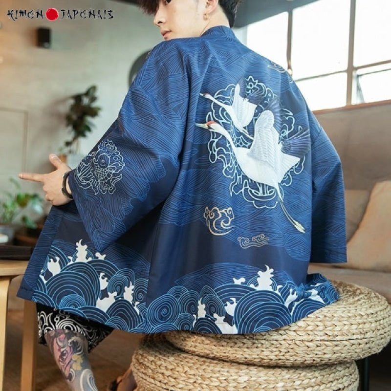 Veste Kimono Grues et Vagues - Kimono Japonais