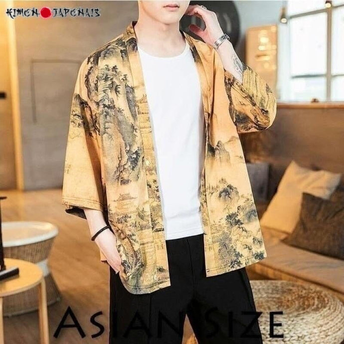 Veste Kimono Homme Hisao Kimono Cardigan Haori mixte Kimonojaponais M (50-55kg) 