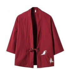 Charger l&#39;image dans la galerie, Veste Kimono Homme Kyoto Kimonos Cardigan Street Mixte Kimonojaponais Bordeau L (Personne 57-64 Kgs) 
