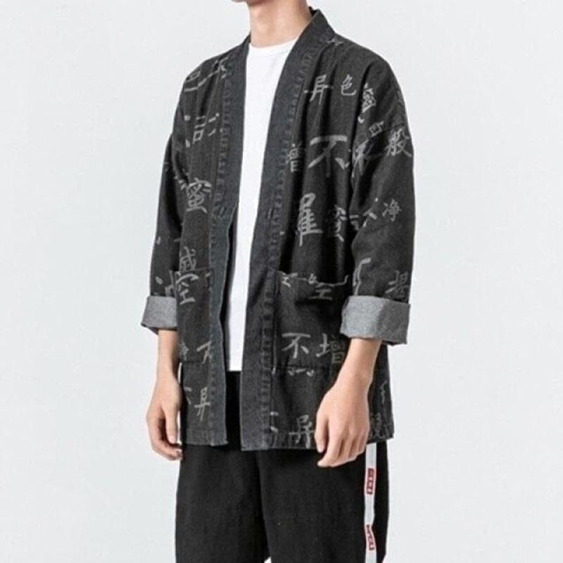 Veste Kimono Homme Narogi Hitoko Kimonos Cardigan Street Mixte Kimonojaponais Noir 5XL 