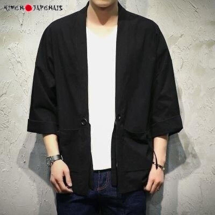 Veste Kimono Homme Noire Kimonos Cardigan Street mixte Kimono Japonais 