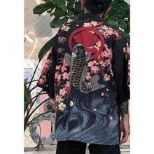 Charger l&#39;image dans la galerie, Veste Kimono Koi &amp; Fleurs Kimono Cardigan Haori mixte Kimonojaponais 
