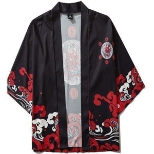 Veste Kimono Red waves Kimono Cardigan Haori mixte Kimonojaponais 