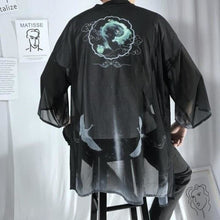 Charger l&#39;image dans la galerie, Veste Kimono Tori Kimono Cardigan Haori mixte Kimonojaponais Noir 
