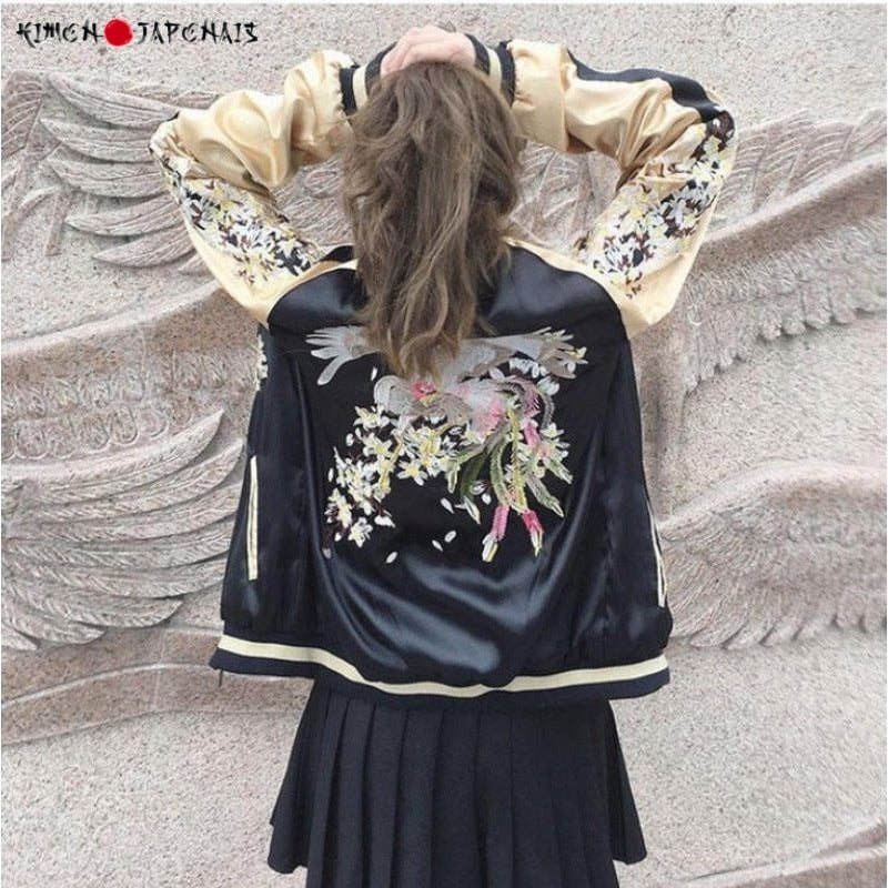 Veste Souvenir Sukajan Double Face Réversible, Streetwear High Street, Yokosuka Sakura, Broderie Dragon Sans Fleurs Veste Souvenir Sukajan Double Face Réversible, Streetwear High Street, Yokosuka Sakura, Broderie Dragon Sans Fleurs
