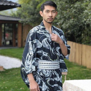 YUKATA HOMME BLEU VAGUES AGITEES - Kimono Japonais
