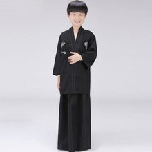 Charger l&#39;image dans la galerie, Yukata Japonais Enfant Samouraï Kimono Homme Kimono Japonais Noir 9-10 ans 

