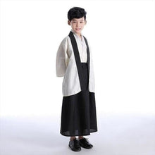 Charger l&#39;image dans la galerie, Yukata Japonais Enfant Samouraï Kimono Homme Kimono Japonais Noir et Blanc 6-7 ans 
