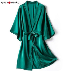 Kimono Femme Satin Vert Japonais - Kimono Japonais