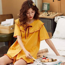 Charger l&#39;image dans la galerie, Pajamas Women Short-sleeved Shorts Cardigan Korean Shirt Collar Cotton Thin Section Large Size Girly Style Pyjama Femme Coton - Kimono Japonais
