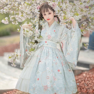 Robe Kawaii Japonaise Lolita Kimono Sakura Bleu Clair / M Robe