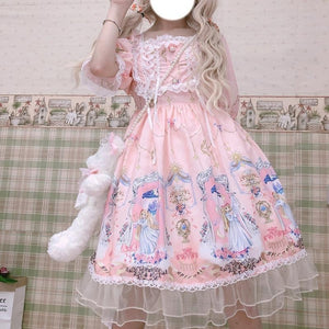 Kawaii Lolita Soft Sister Sweet Cute Angel Girl Lolita Puff Sleeve Short Dress Everyday Summer