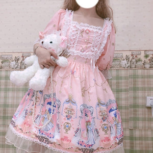 Kawaii Lolita Soft Sister Sweet Cute Angel Girl Lolita Puff Sleeve Short Dress Everyday Summer Pink