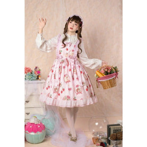 Sweet Princess Lolita Dress Vintage Lace Bowknot Cute Printing High Waist Kawaii Gothic Jsk Girl