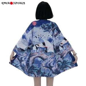 Veste Kimono Femme Akira Kimono Cardigan Haori mixte Kimonojaponais Bleu 